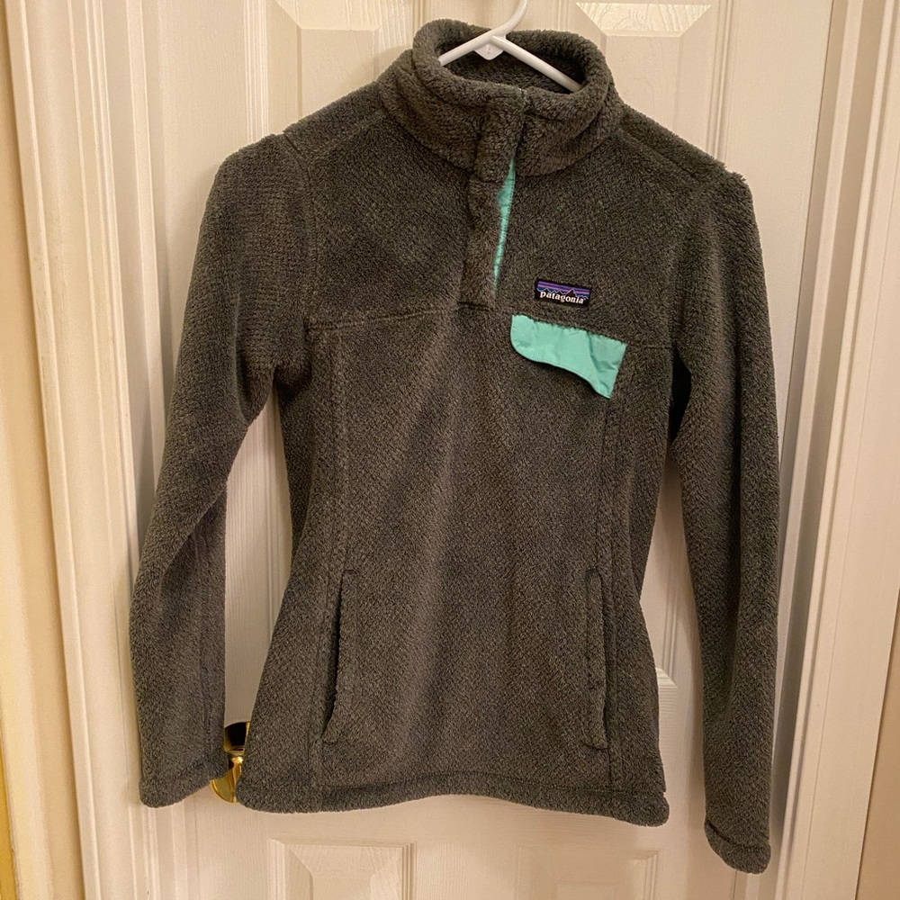 Patagonia Re-Tool Fleece Sweater Jacket Gray Teal 1/4 Snap Pullover Athleisure
